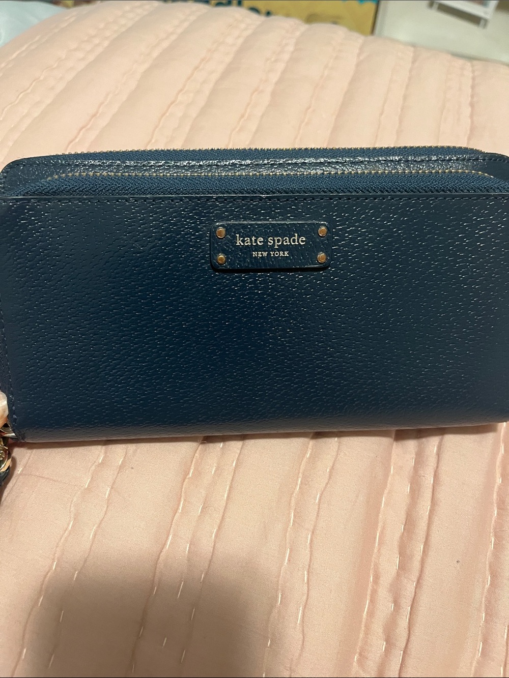 kate spade navy pebbled zip-around wallet